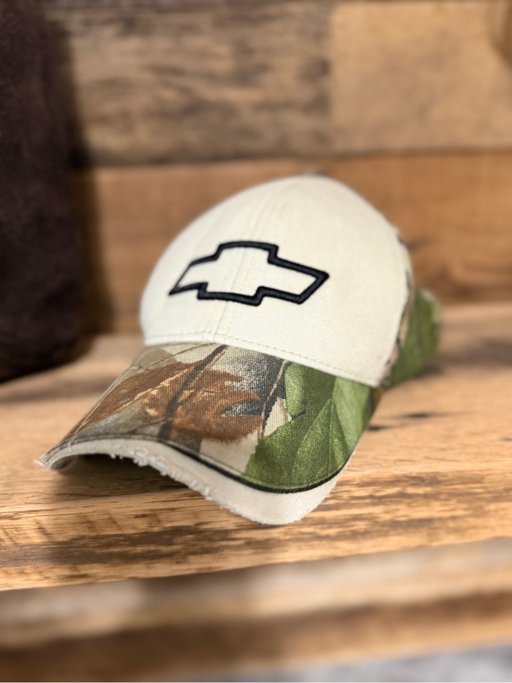 Chevy Logo Trucker Cap - Cream with Green Camo